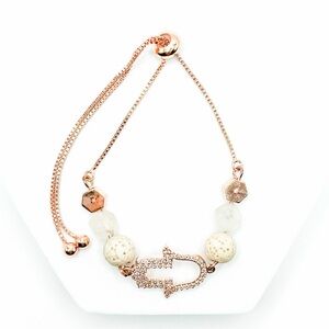 Rose Gold Adjustable Bracelet with Hamsa Charm and Lava Beads